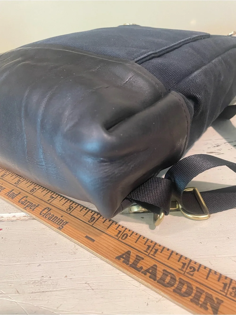 R. Riveter Navy and Black Canvas Leather-Trim Backpack